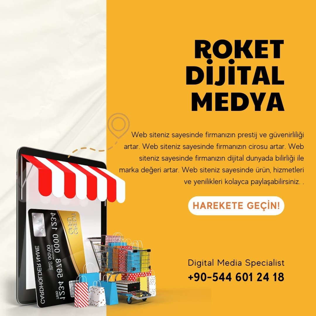 Tablet ekranından çıkan alışveriş sepeti ve poşetlerle web sitesi tanıtım görseli