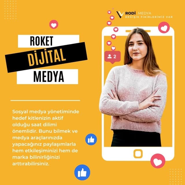 Telefon çerçevesi ve etkileşim ikonlarıyla paylaşım saati optimizasyonu görseli
